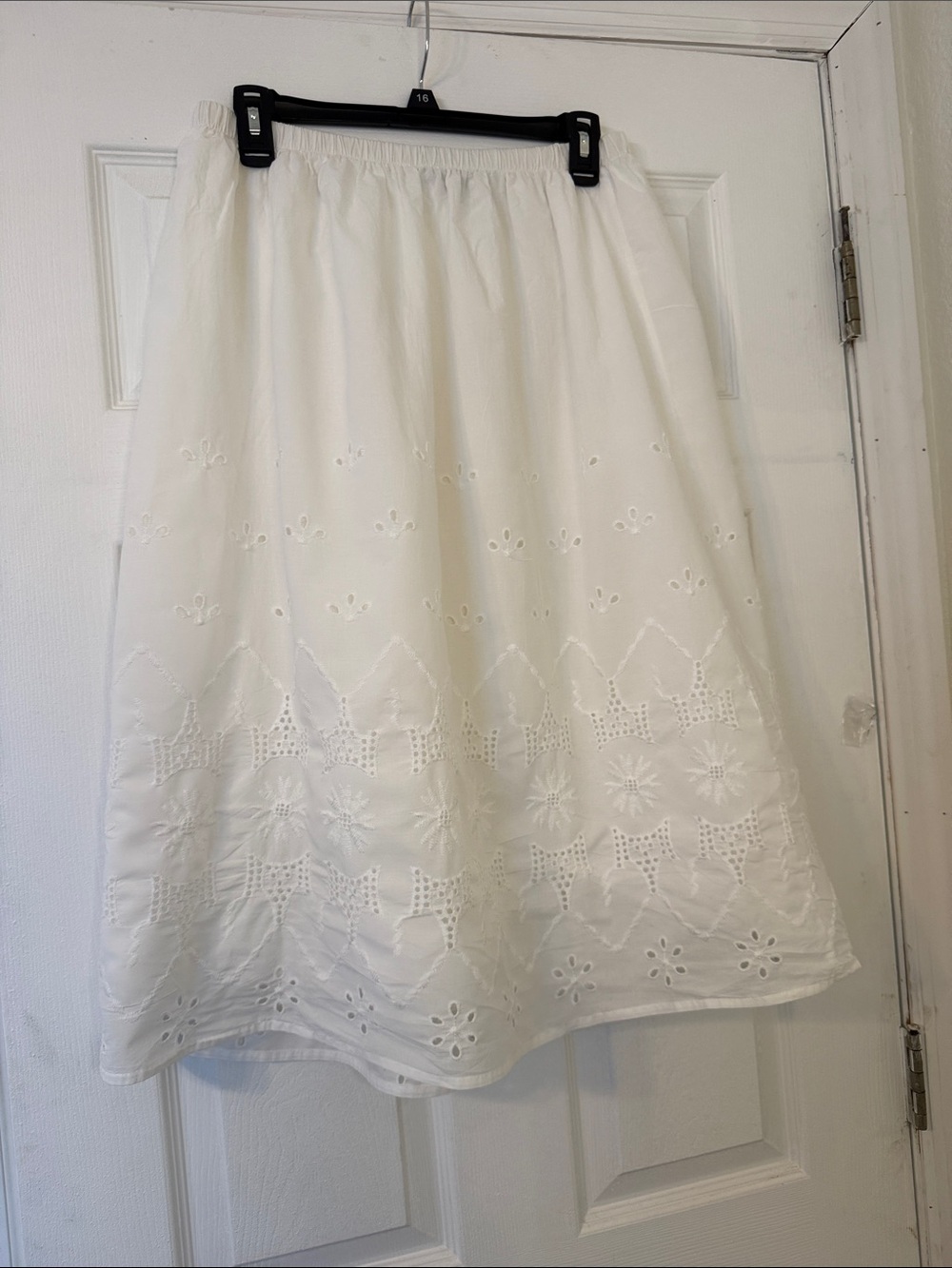 Women's White Eyelet Embroidered Midi Skirt